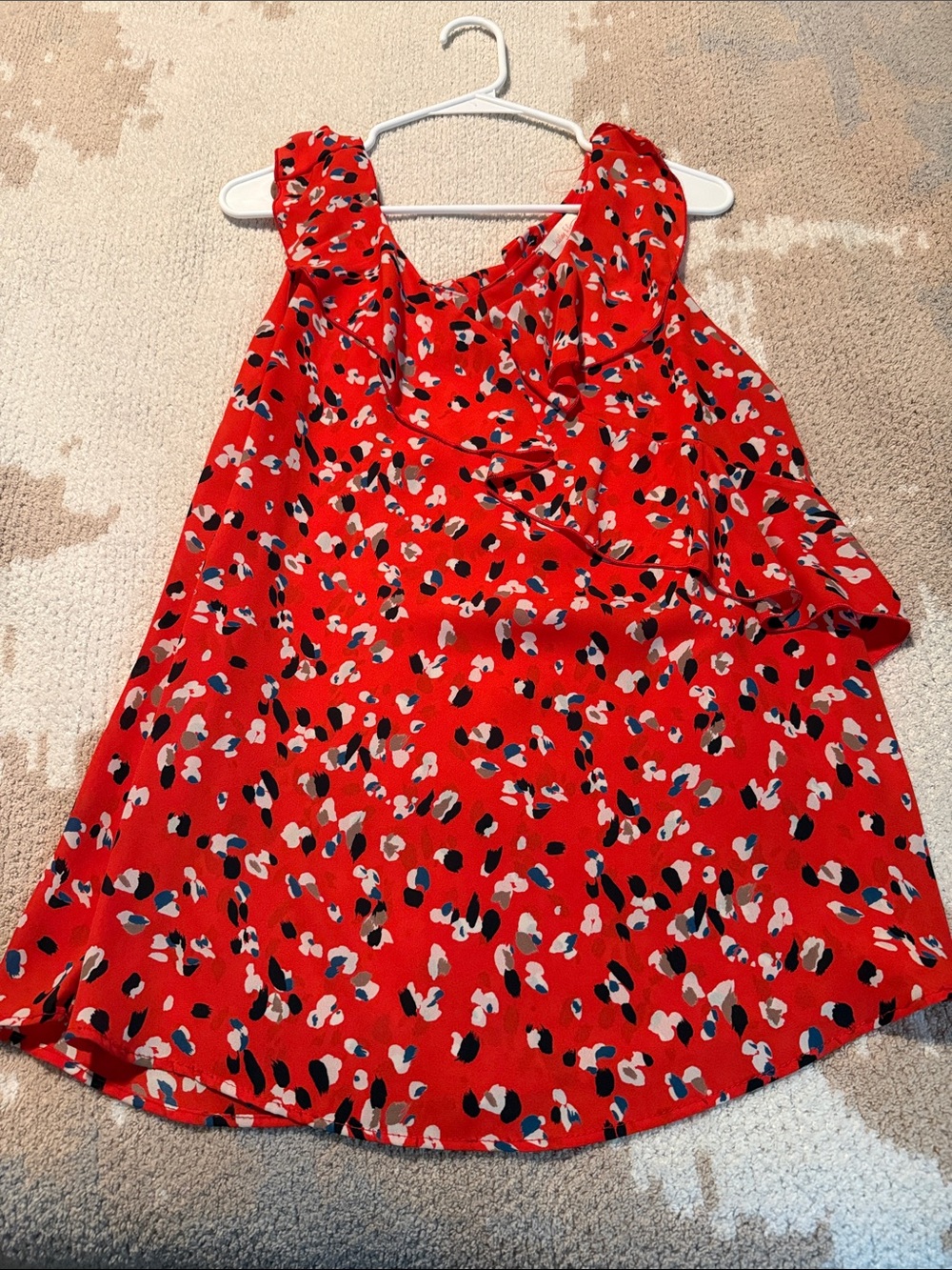 Sleeveless Red Printed Ruffle-Trim Camisole